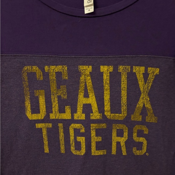 LSU Team Spirit Go Tigers Purple and Gold Distressed Long Sleeve Tee Shirt - Picture 4 of 5